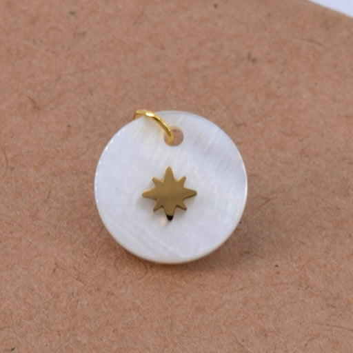 Buy Round pendant shell with gold stainless steel star 13mm (1)