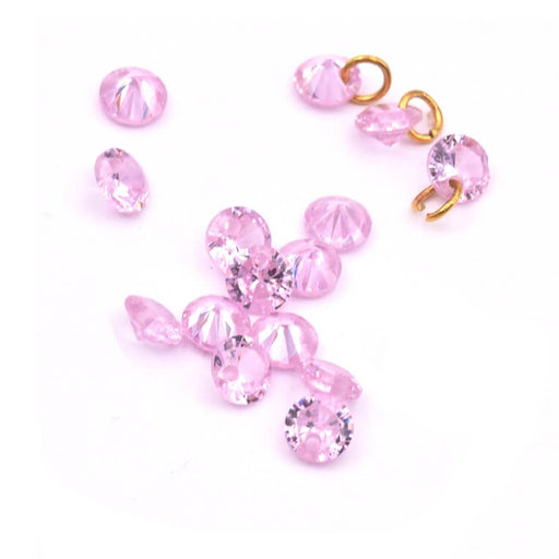 Buy Tiny Glass charm diamond effect cut pink 4x2mm - hole-0.7mm (10)