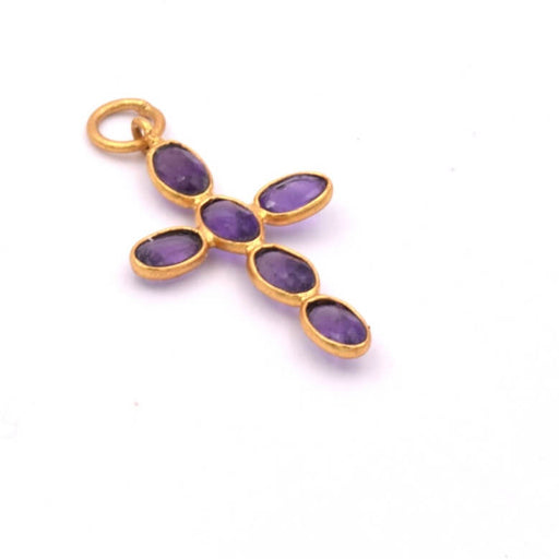 Buy Cross pendant 6 Amethystsset in sterling silver flash gold 24x16mm (1)