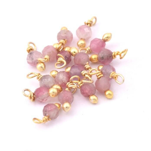 Buy Tiny charms, pink Tourmaline bead charm 2.75mm, 925 silver stem, gold-plated (10)
