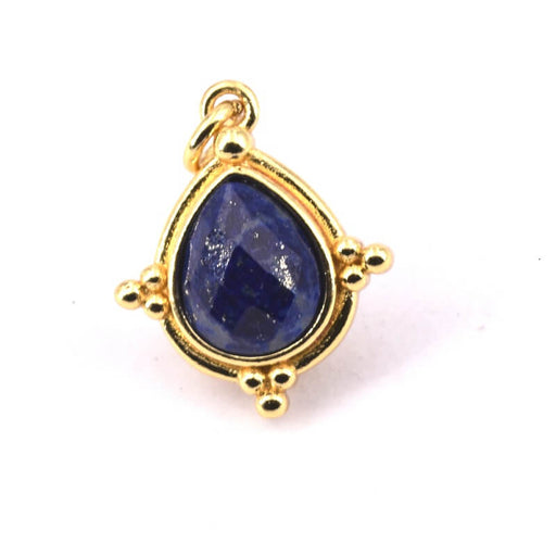Buy Lapis lazuli faceted drop pendant in golden brass 20x17mm (1)
