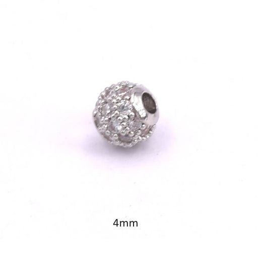 Round bead in rhodium-color plated brass paved with zircons 4mm - hole: 1.2mm (1)