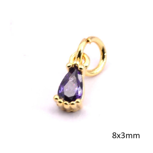 Drop charm pendant purple zircon Quality golden 8x3mm (1)