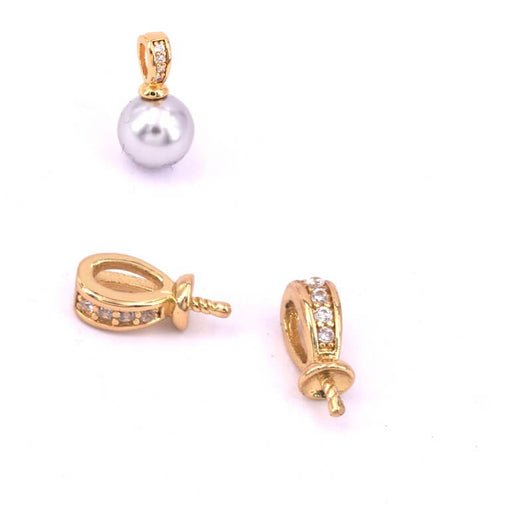 Buy Piton bail and zircons golden brass for semi-drilled beads - 7x4.5mm - pin: 1mm (1)