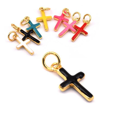 Buy Cross charm pendant Golden-plated brass black enamel - 15x8mm (1)