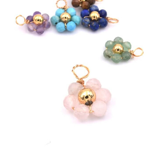 Buy Flower pendant rose quartz faceted beads and gold copper 10x14mm (1)