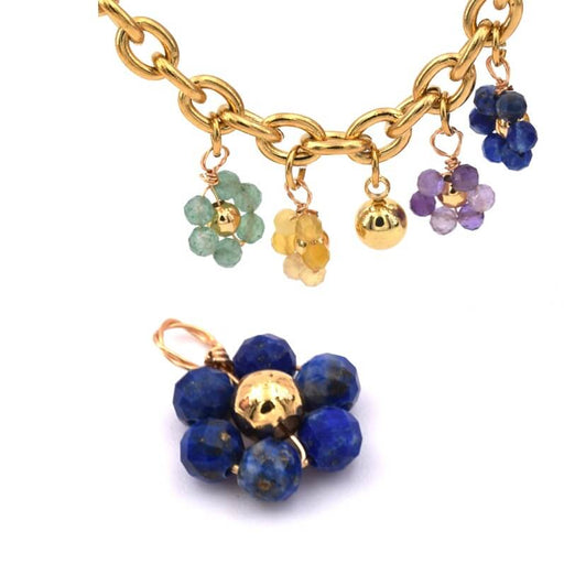 Buy Flower pendant with lapis lazuli faceted beads and gold copper 10x14mm (1)