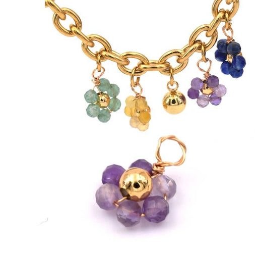 Buy Flower pendant amethyst faceted beads and gold copper 10x14mm (1)