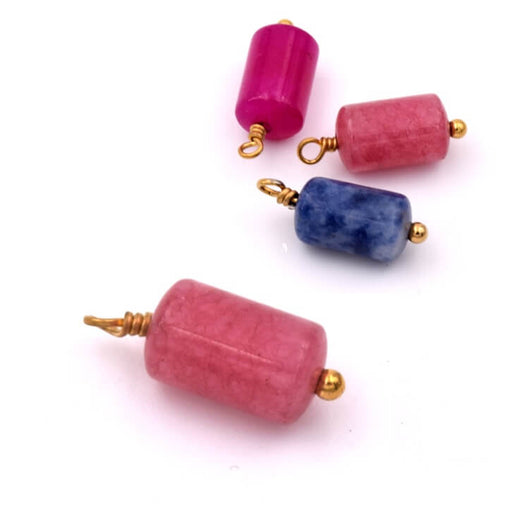 Buy Tube pendant Pink-tinted jade and golden steel 15x6mm - Hole: 1mm (1)