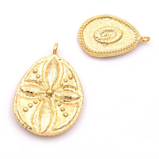 Buy Sand dollar flower drop pendant Golden brass 20x15mm - Hole: 1.5mm (1)