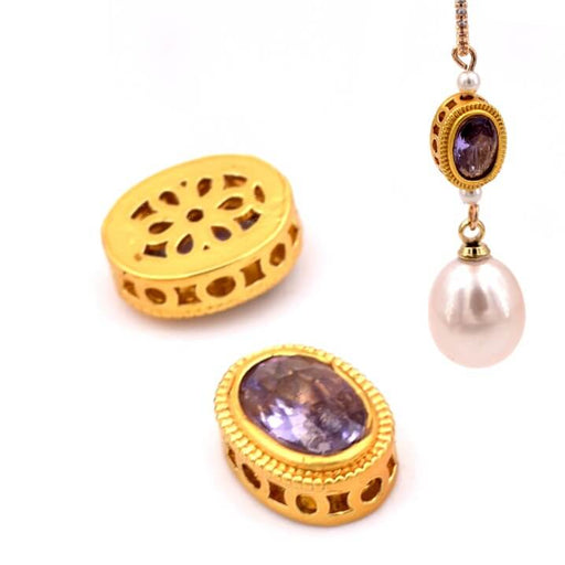 Oval amethyst bead connector set in 925 silver golden quality 28x6.5mm (1)