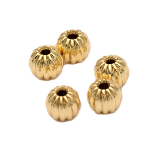 Grooved round beads Golden brass 4mm - Hole: 1mm -5 beads
