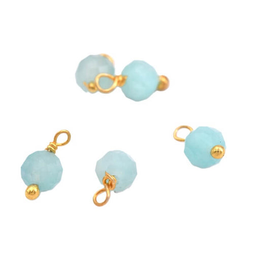 Faceted Amazonite Charm 4mm Golden Brass pin - Hole: 0.8mm (5)