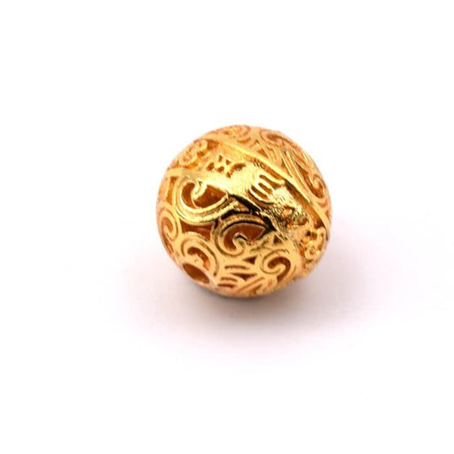 Openwork ethnic golden brass bead 10mm - Hole: 1.2mm (1)
