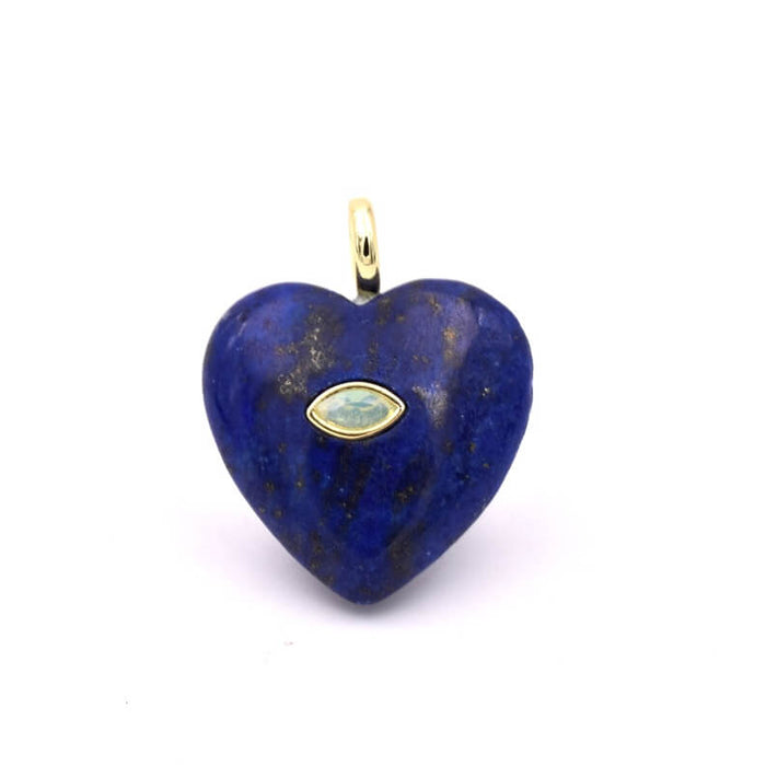 Lapis lazuli heart pendant and zircon eye - 26mm - Hole: 4mm (1)