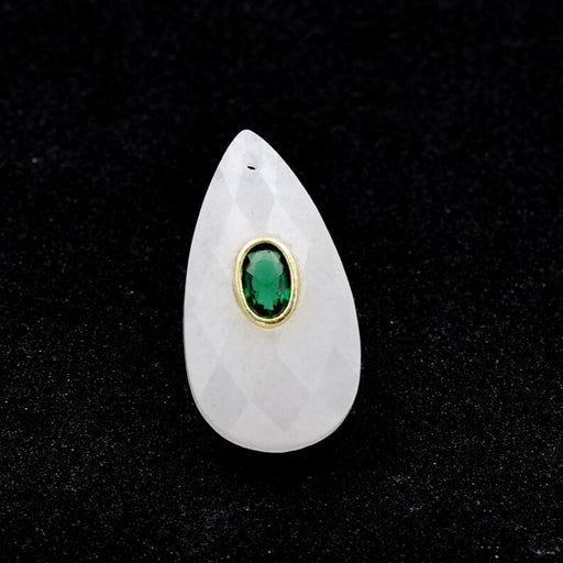 Faceted quartz crystal drop pendant with zircon 25x14mm (1)
