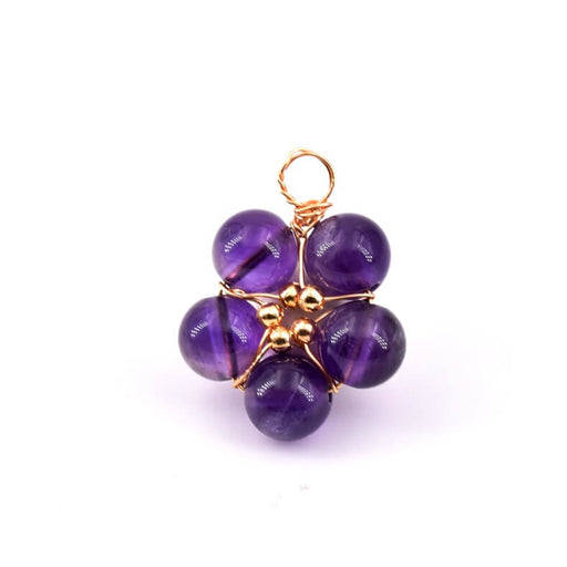 Flower pendant with amethyst beads and Golden copper - 17mm - Hole: 3mm (1)