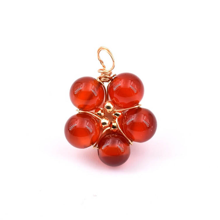 Flower pendant with red agate beads and Golden copper -17mm - Hole: 3mm (1)