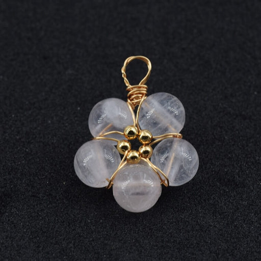 Flower Pendant with Rose Quartz Beads and Golden Copper - 17mm - Hole: 3mm (1)