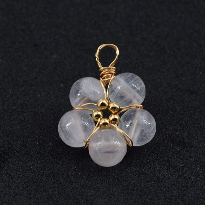 Flower Pendant with Rose Quartz Beads and Golden Copper - 17mm - Hole: 3mm (1)