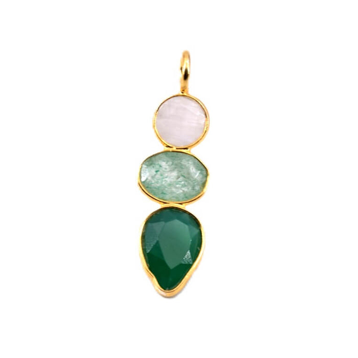 Moonstone aventurine and green onyx pendant 22x8mm (1)