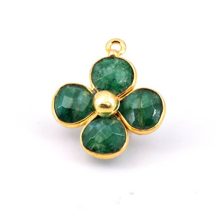Raw emerald flower pendant in fine Golden silver 16mm Hole: 1mm (1)