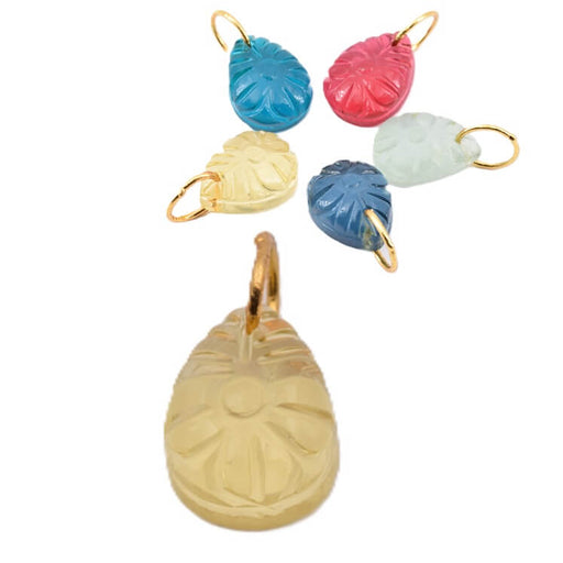 Buy Teardrop Pendant -16x12mm - Carved Flower - imitation Citrine with Brass Ring (1)