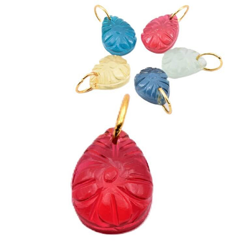 Buy Teardrop Pendant -16x12mm - Carved Flower - imitation Pink Tourmaline with Brass Ring (1)