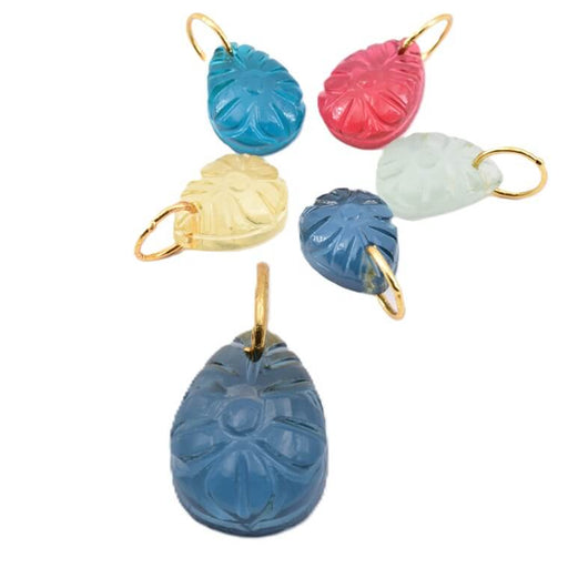 Buy Teardrop Pendant -16x12mm - Carved Flower - imitation Blue Tourmaline with Brass Ring (1)