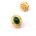 Oval multi-strand bead - Matte goldenbrass - 12x10mm - green cabochon (1)