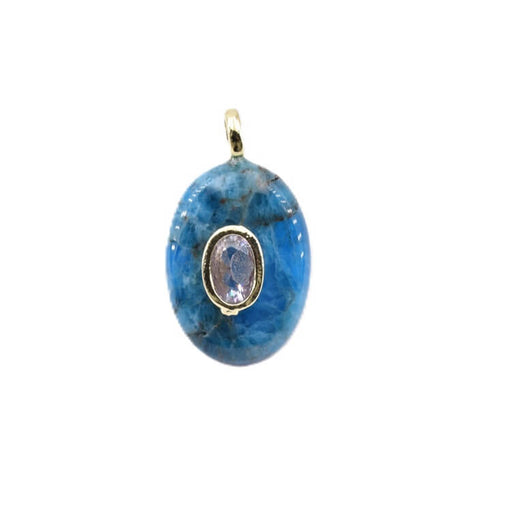 Buy Oval Pendant in golden Brass and Apatite with Zircon 18x13mm (1)