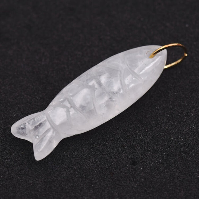 Quartz crystal fish pendant 34x11mm with Golden steel ring (1)