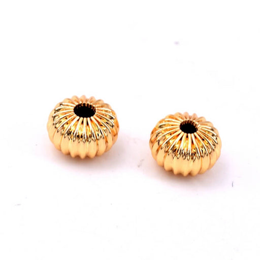 Grooved rondelle bead - Golden brass - 9x6mm - Hole: 1.5mm (2)