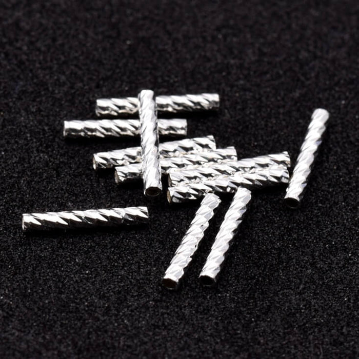 Tube ribbed beads Silver-plated brass - 10x1.5mm - Hole: 0.8mm (10)