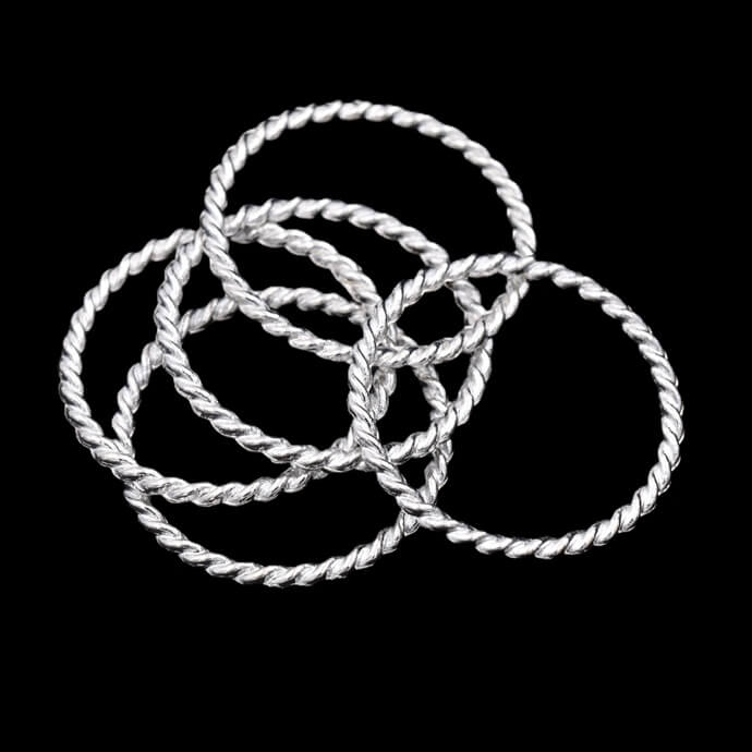 Twisted silver-plated brass connector rings 25x2mm (5)