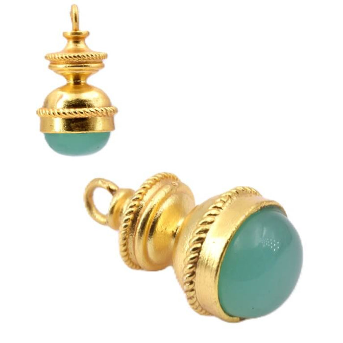 Ethnic pendant chalcedony - flash gold brass - 26x14.5mm - Hole: 3mm (1)