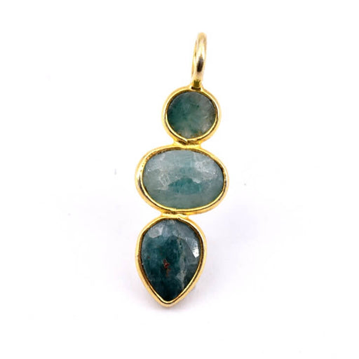 Pendant with 3 emerald stones fine golden 20mm (1)