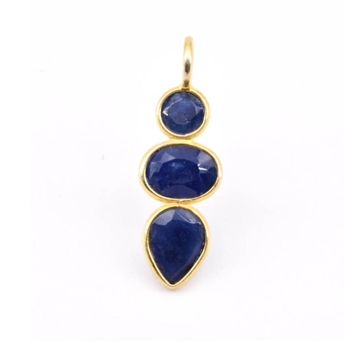 Pendant with 3 sapphire stones golden with fine gold 20mm (1)
