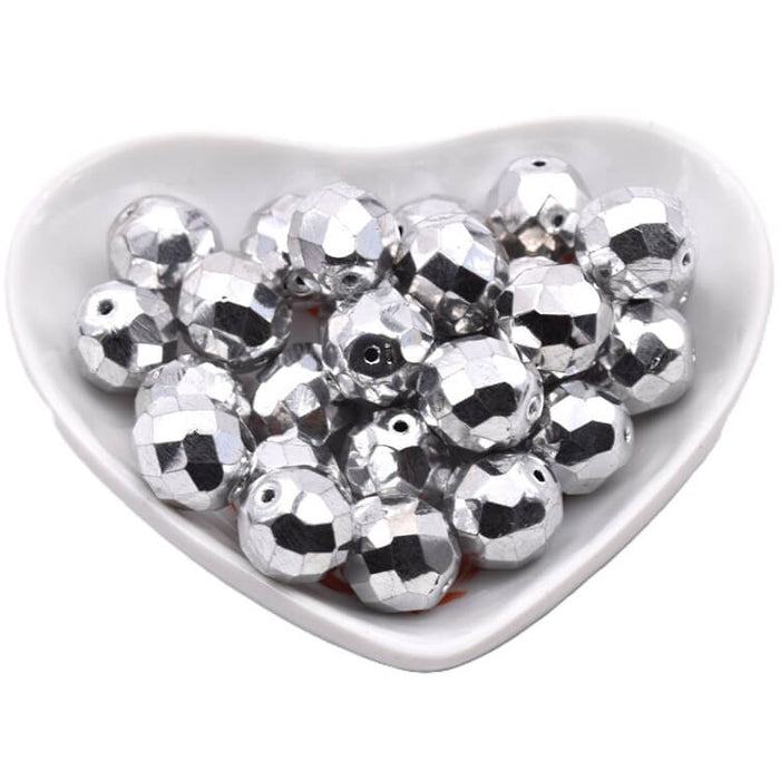 SILVER Czech fire-polished faceted beads 10mm (25)