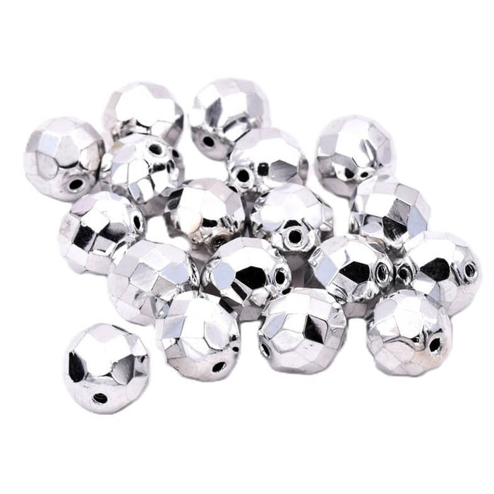 SILVER Czech fire-polished faceted beads 12mm (6)