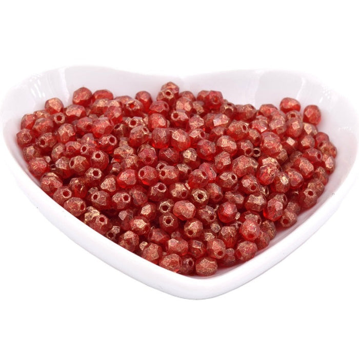 Czech fire-polished beads Gold Marbled - Siam Ruby 4mm (50)