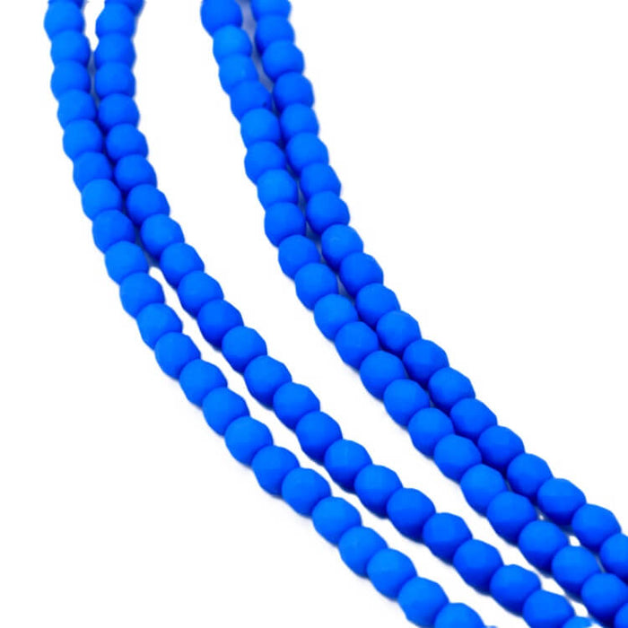 Czech fire-polished beads - Neon electric blue - 4mm (50)