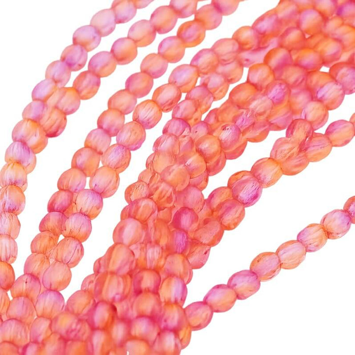 Firepolish Faceted Beads - 4mm Fuchsia Cantaloupe (50)