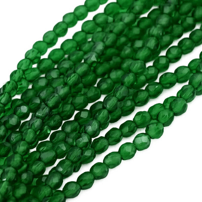 Firepolish Faceted Beads 4mm Emerald Green (50)