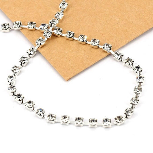 Rhinestone square zirconia crystals set in silver color brass 2mm (30cm)