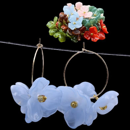 Buy Cornflower acrylic petal earrings on 25mm golden steel hoops (1 pair)