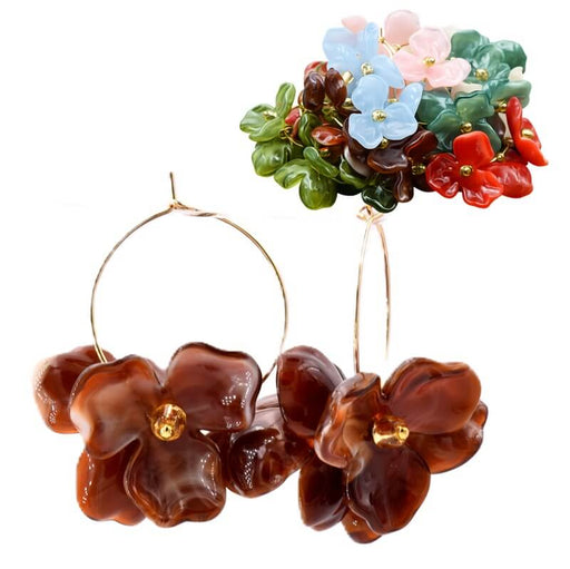 Buy Cappuccino acrylic petal earrings on 25mm golden steel hoops (1 pair)