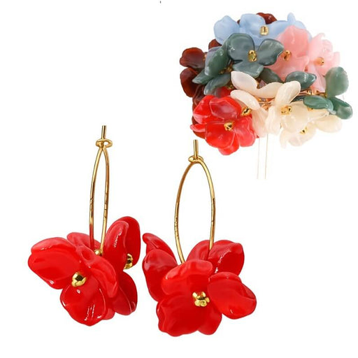 Buy Scarlet acrylic petal earrings on 25mm golden steel hoops (1 pair)