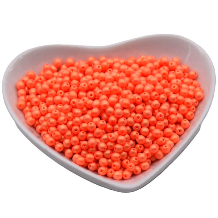 Czech round beads pearly Neon Light Orange 3mm (30)