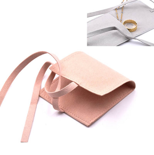 Buy Pouch with flap in old pink velvet microfiber - 6x6mm (1)